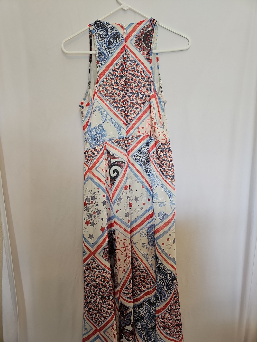 Tommy Hilfiger Red, Blue & White Printed Sleeveless Maxi